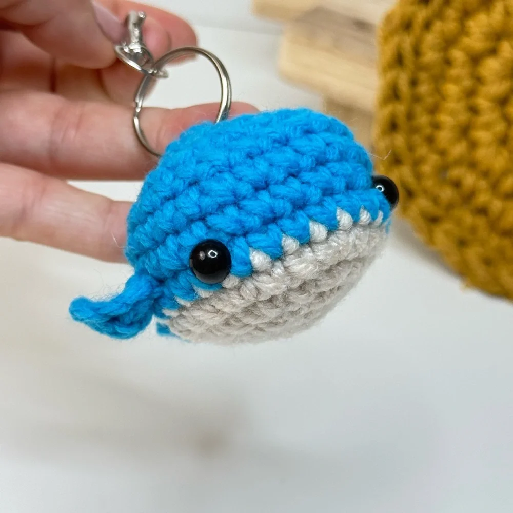 Handcrafted Blue Crochet Whale Keychain